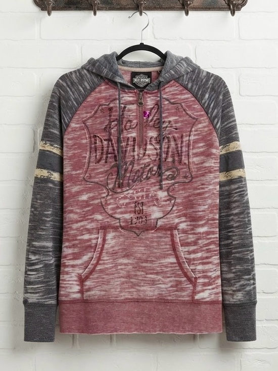 Harley-Davidson Tops - Harley-Davidson Distressed Washout 1/4-Zip Pullover Hoodie
